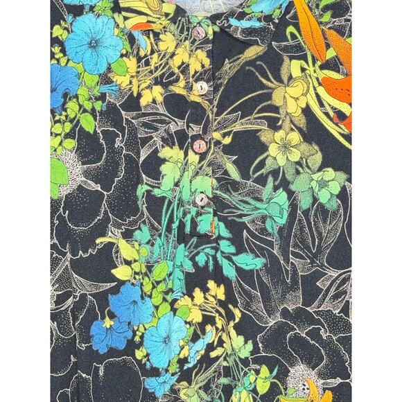 Johnny Was Nero Sequence Floral Short Sleeve Polo Shirt Black Multi Women's L - Picture 9 of 10